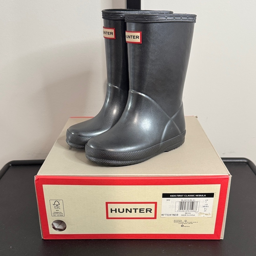 Hunter Kids Toddler Black Classic Nebula Boots Size 8 Boys/9 Girls New NIB